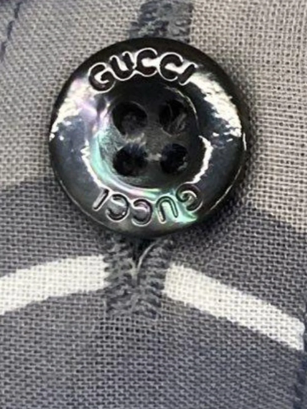 GUCCI Striped Geometric Print Button-Up Shirt in Black, Gray & Cream